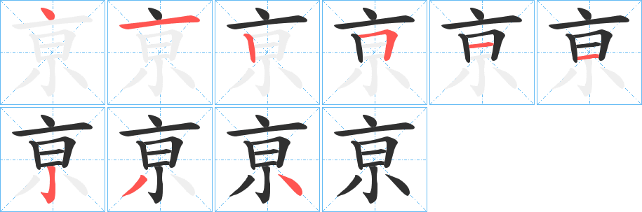 亰的筆順分步演示圖