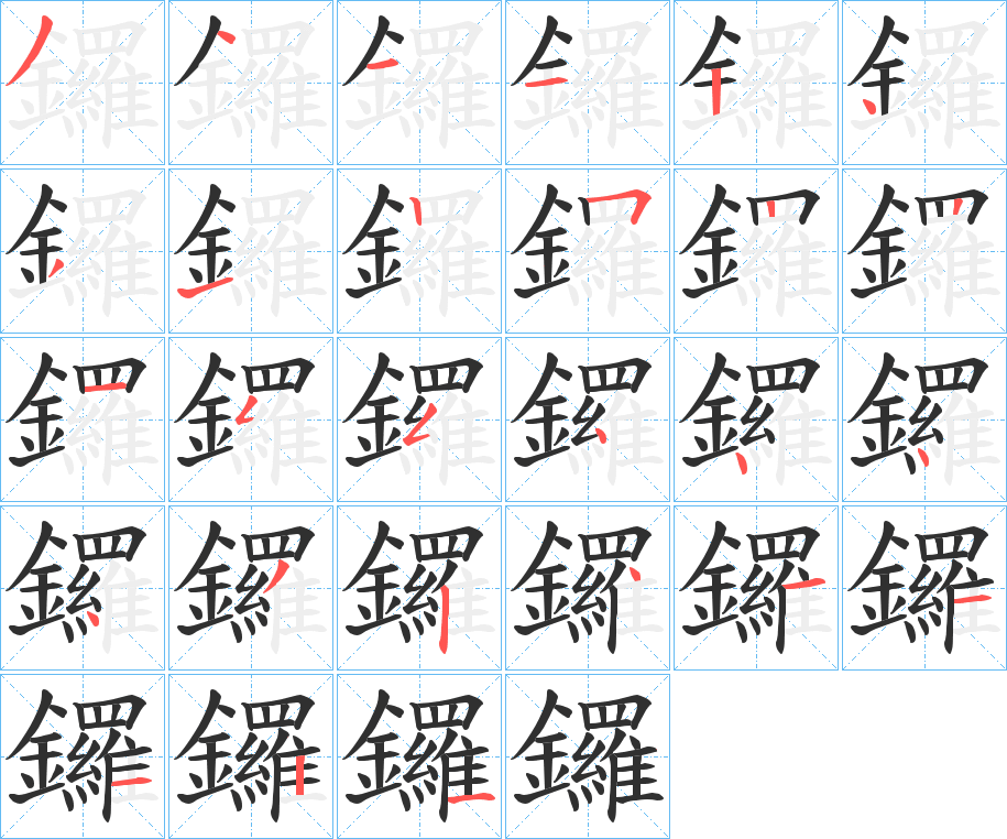 鑼的筆順分步演示圖